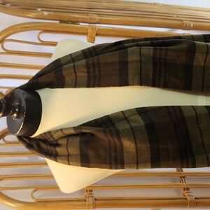 Cashmere Feel Scottish design olive green and black plaid scarf